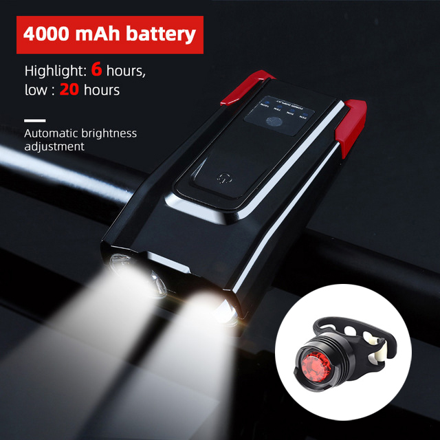 4000mAh Induction Bicycle Front Light Set USB Rechargeable Smart Headlight With Horn 800 Lumen LED Bike Lamp Cycling FlashLight