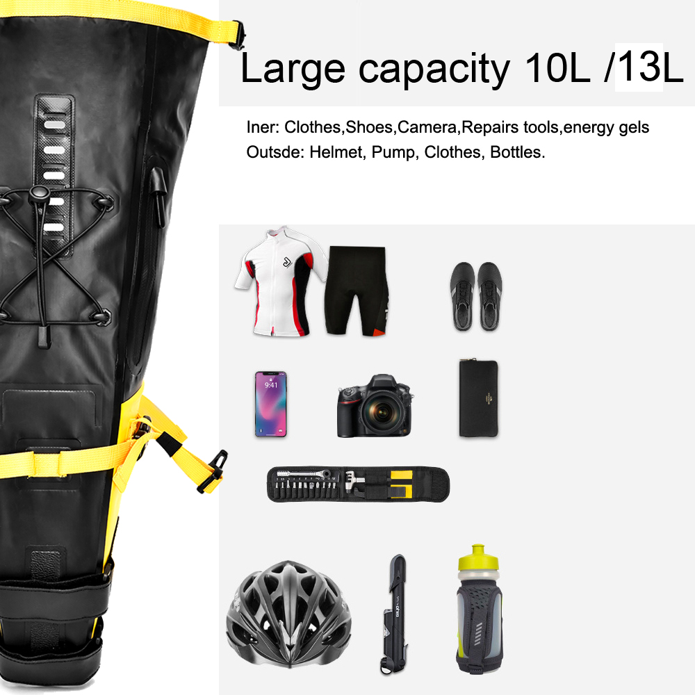 Bike Bag Waterproof 13L Large Capacity Bicycle Saddle Bag Cycling Foldable Tail Rear Bag MTB Road Trunk Bikepacking