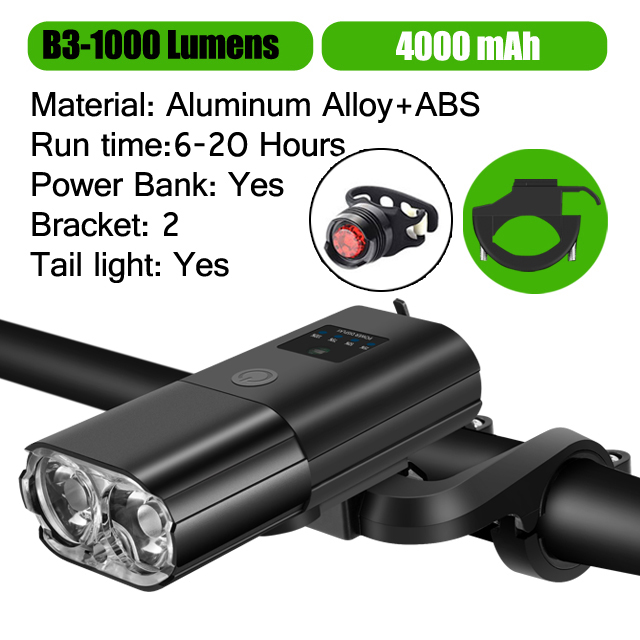 Bicycle Light 1000Lumen 4000mAh Bike Headlight Power Bank Flashlight Handlebar USB Charging MTB Road Cycling Highlight