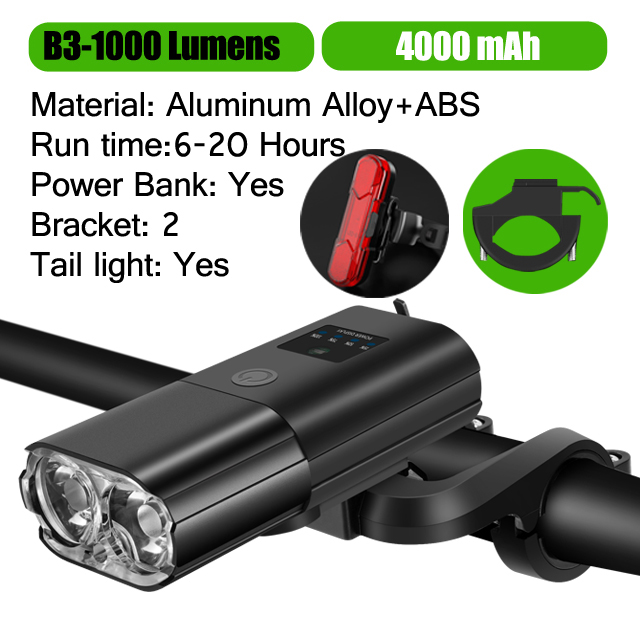Bicycle Light 1000Lumen 4000mAh Bike Headlight Power Bank Flashlight Handlebar USB Charging MTB Road Cycling Highlight