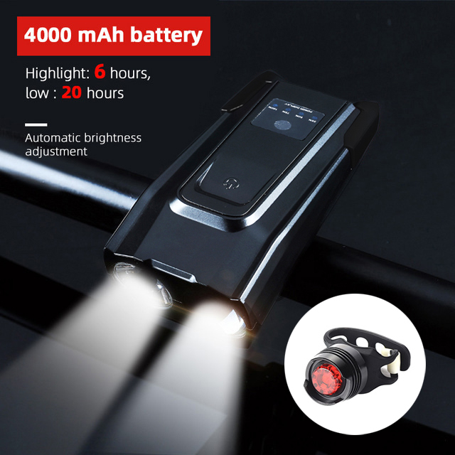 4000mAh Induction Bicycle Front Light Set USB Rechargeable Smart Headlight With Horn 800 Lumen LED Bike Lamp Cycling FlashLight